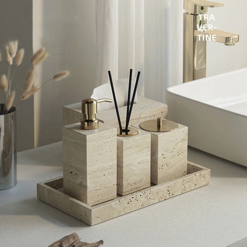 Travertine Bathroom Luxury Soap Dish Soap Dispenser Reed