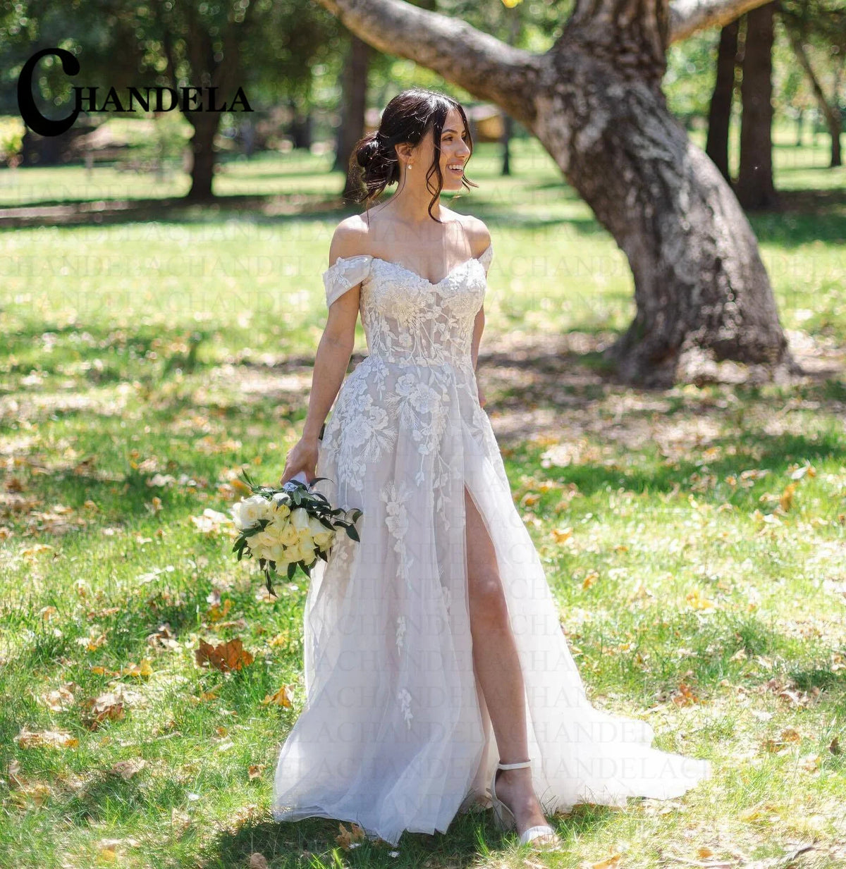 Chandela Stylish A-Line Wedding Dress Women Off Shoulder