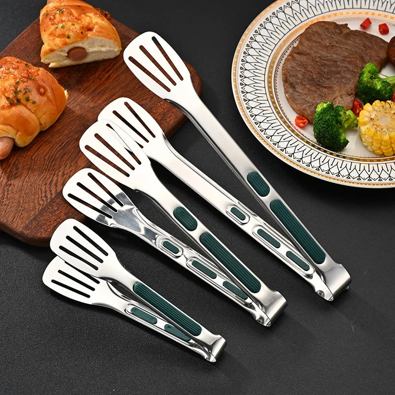 Non-Slip Stainless Steel Food Tongs Meat Salad Bread
