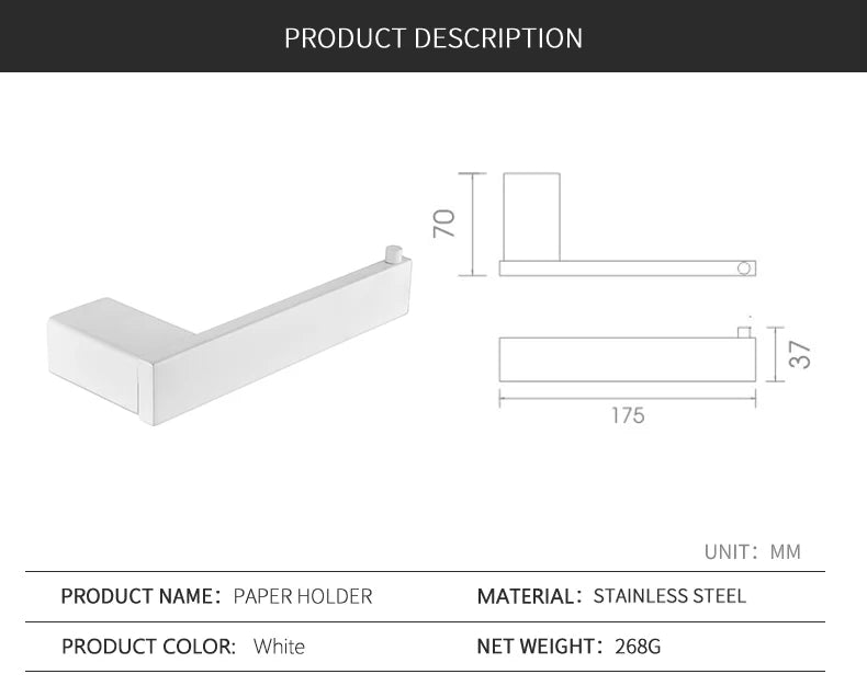 Bathroom Hardware White Wall Mounted Toilet Roll Paper