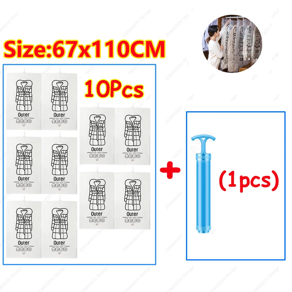 1-10pcs Hanging Vacuum Storage Bag Reusable Space Saver