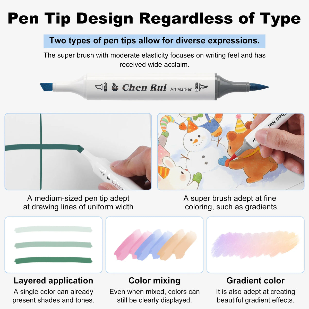 Chen Rui 48-168 Colors Brush Art Marker Dual