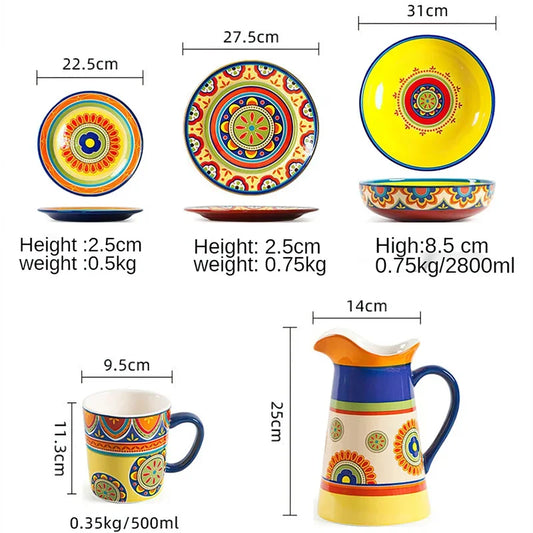 1pcs Ceramic Tableware Bohemian Flat Dinner Plate Western