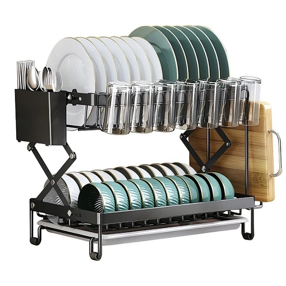 Countertop Dish Drying Rack Adjustable Plate Organizer Drainboard