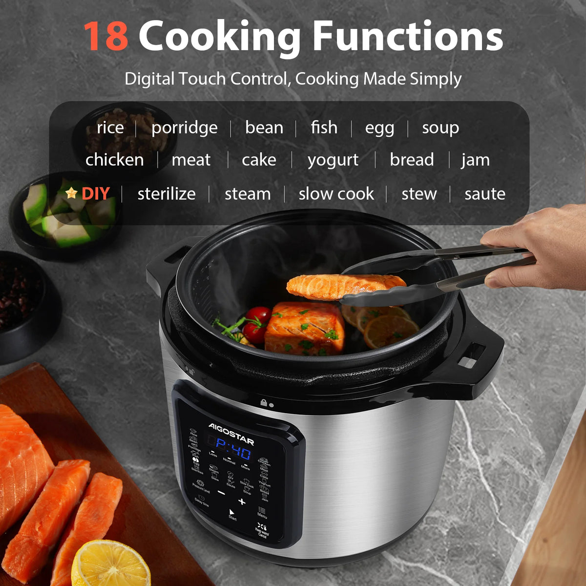 Aigostar 18-In-1 Electric Pressure Cooker Litres Programmable Pot