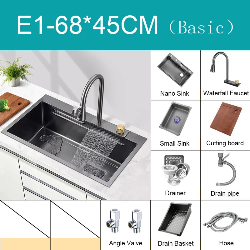 Black Nano Sink Waterfall Faucet Large Bowl Cup