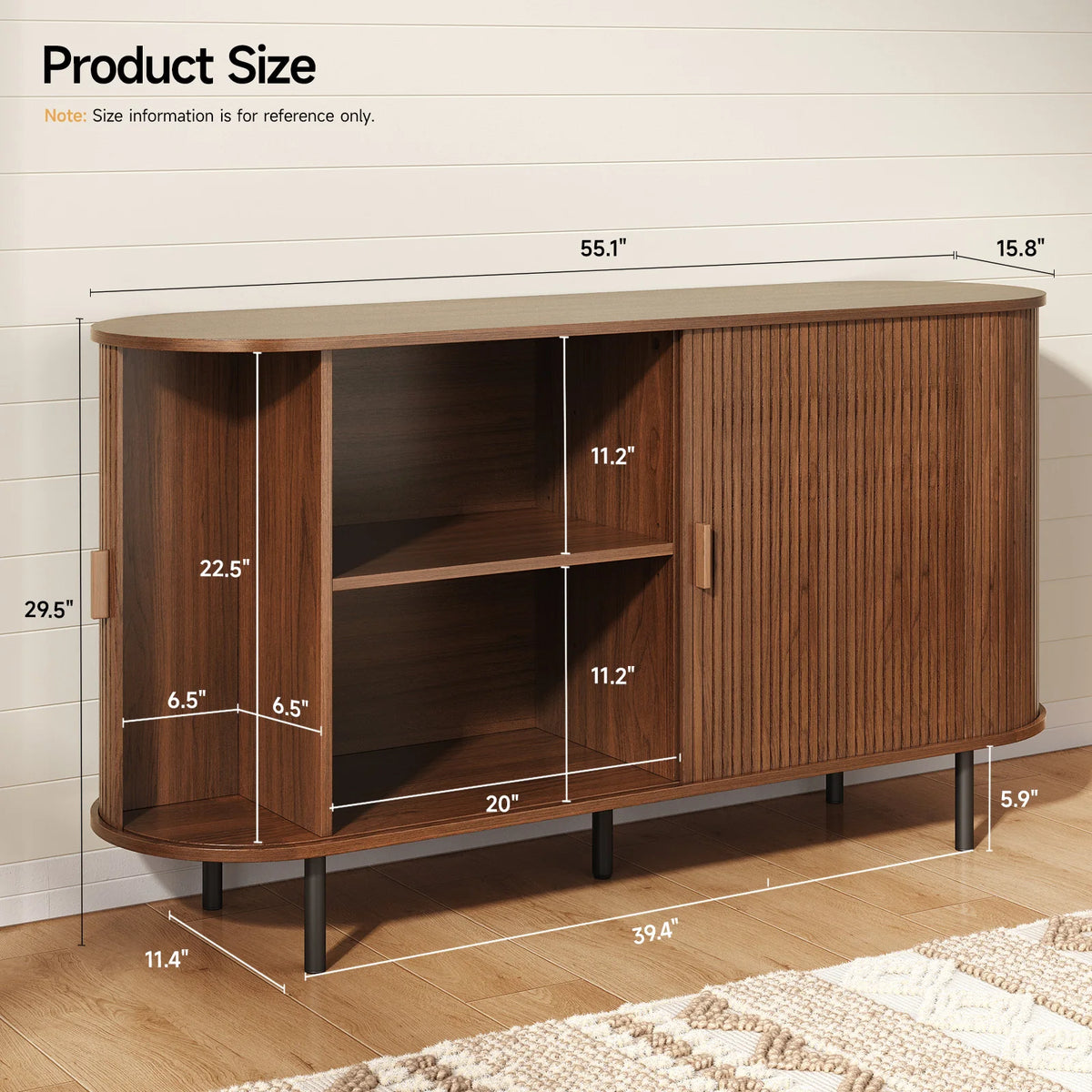 55 Sideboard Buffet Cabinet Storage Cabinet Adjustable Shelf