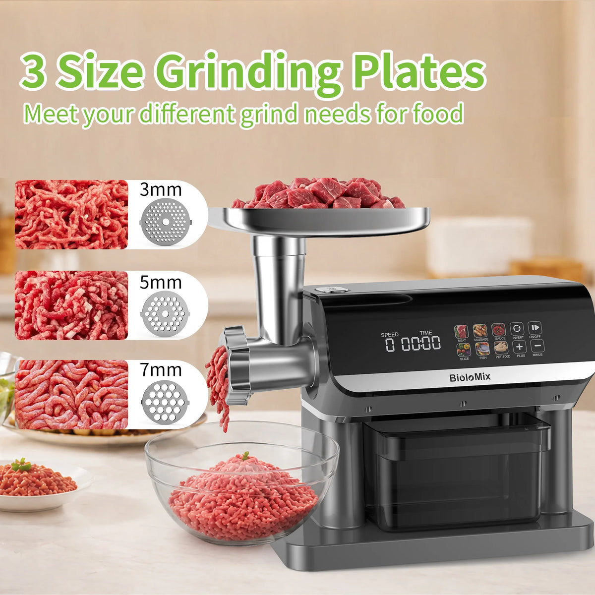 Biolomix 1600w Meat Grinder Touch Screen Presets Auto-Reverse