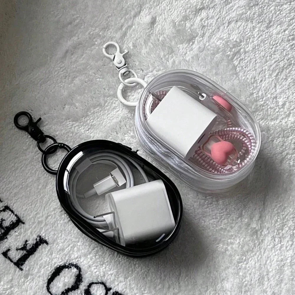 Mini Transparent Storage Bag Zipper Headphone Charger Case