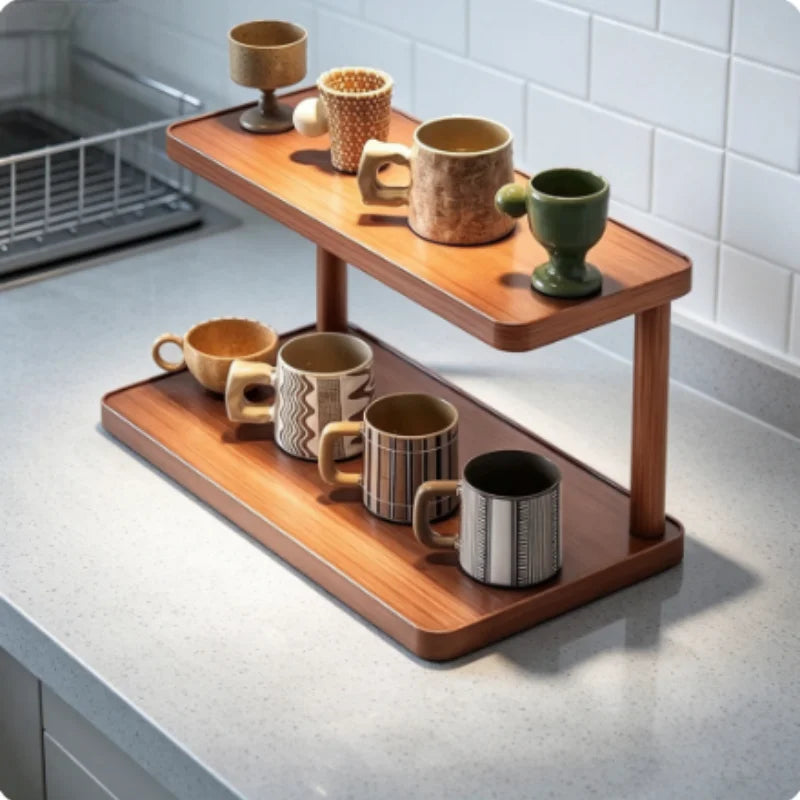 2-Tier Wooden Countertop Storage Shelf Multilayer Desktop