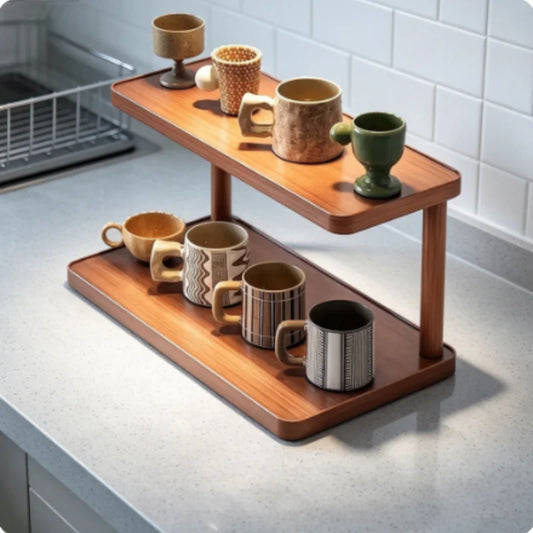 2-Tier Wooden Countertop Storage Shelf Multilayer Desktop