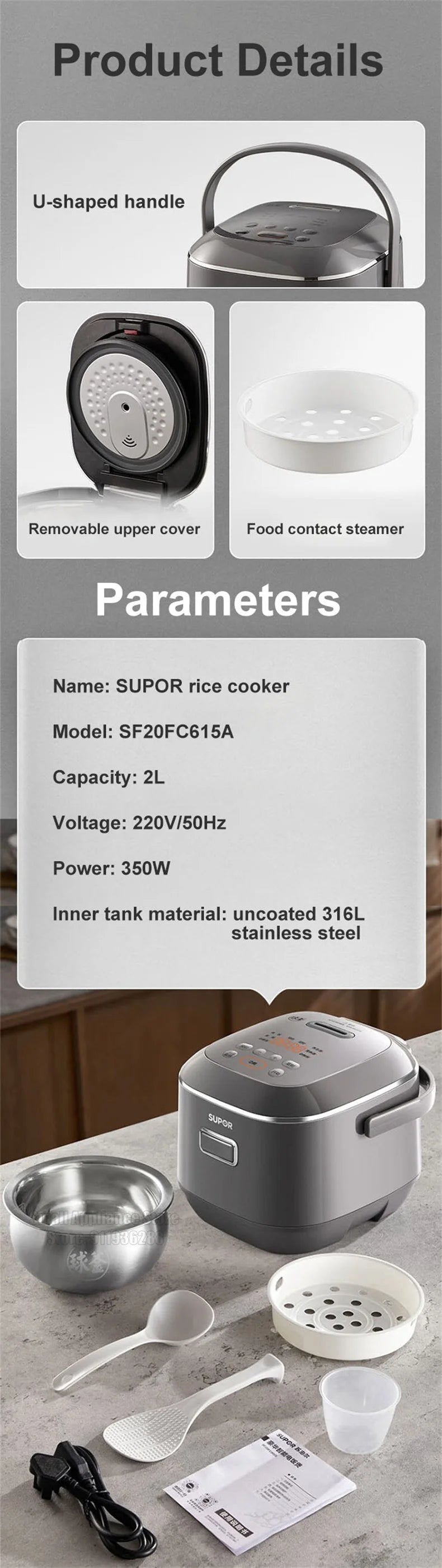 Supor 2l Rice Cooker Led Display 24h Intelligent