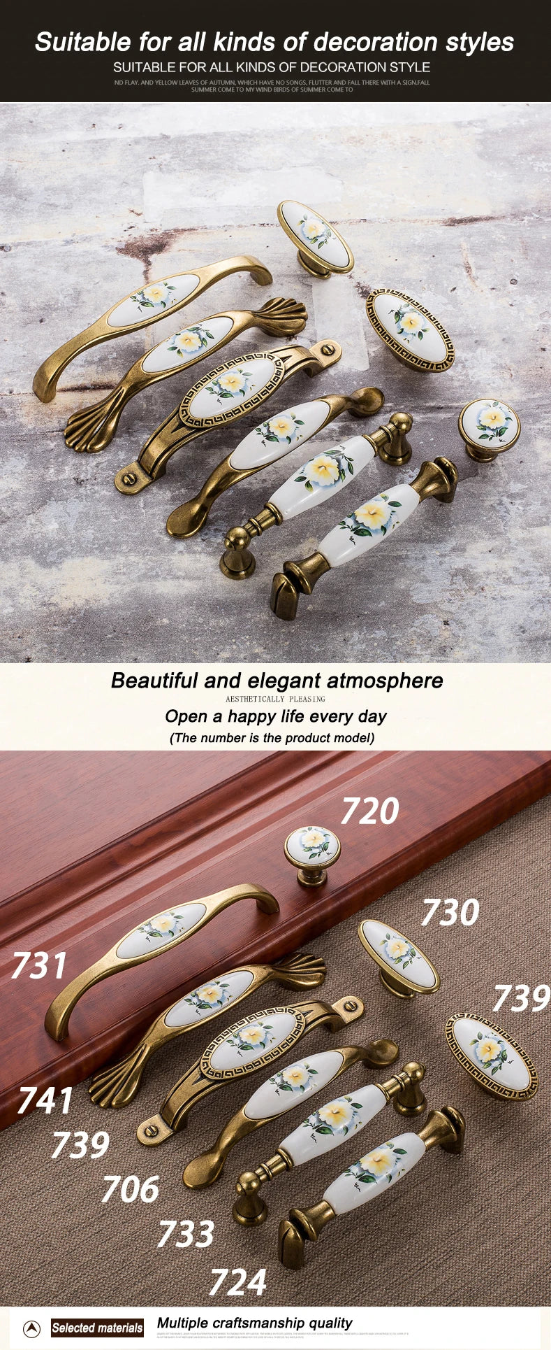 Ym Green Flower Ceramic Handles Cabinet Storage Dressers