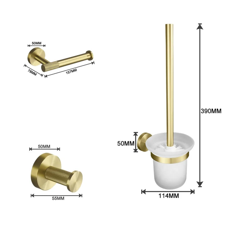 Bathroom Hardware Brushed Gold Knurled Brass Kit Towel