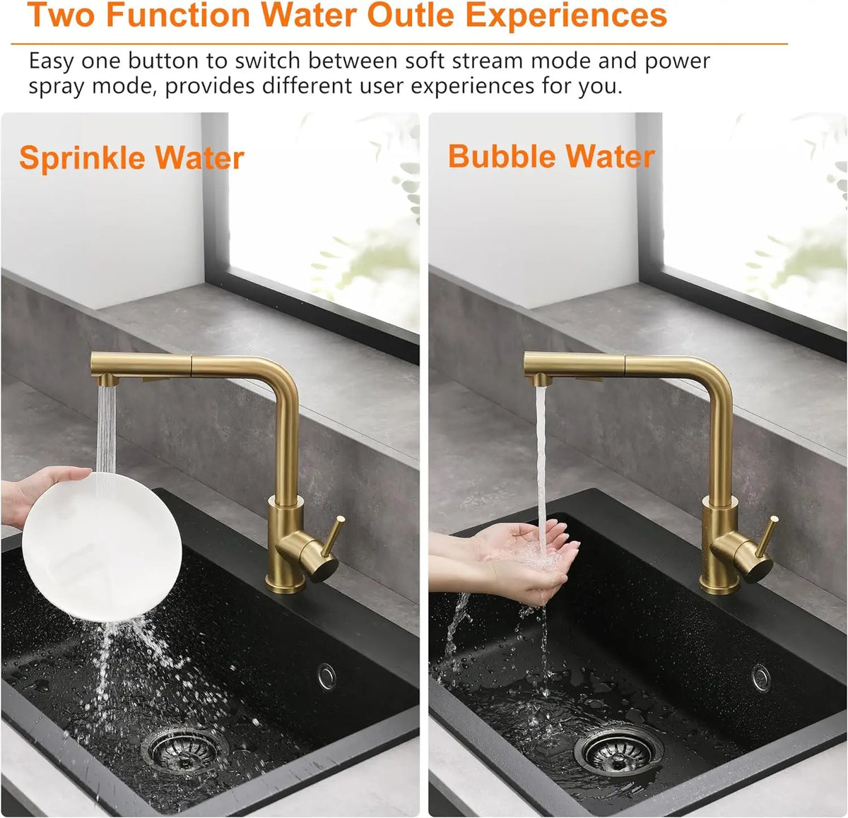 Brushed Gold Touch On Sink Faucets Pull Out