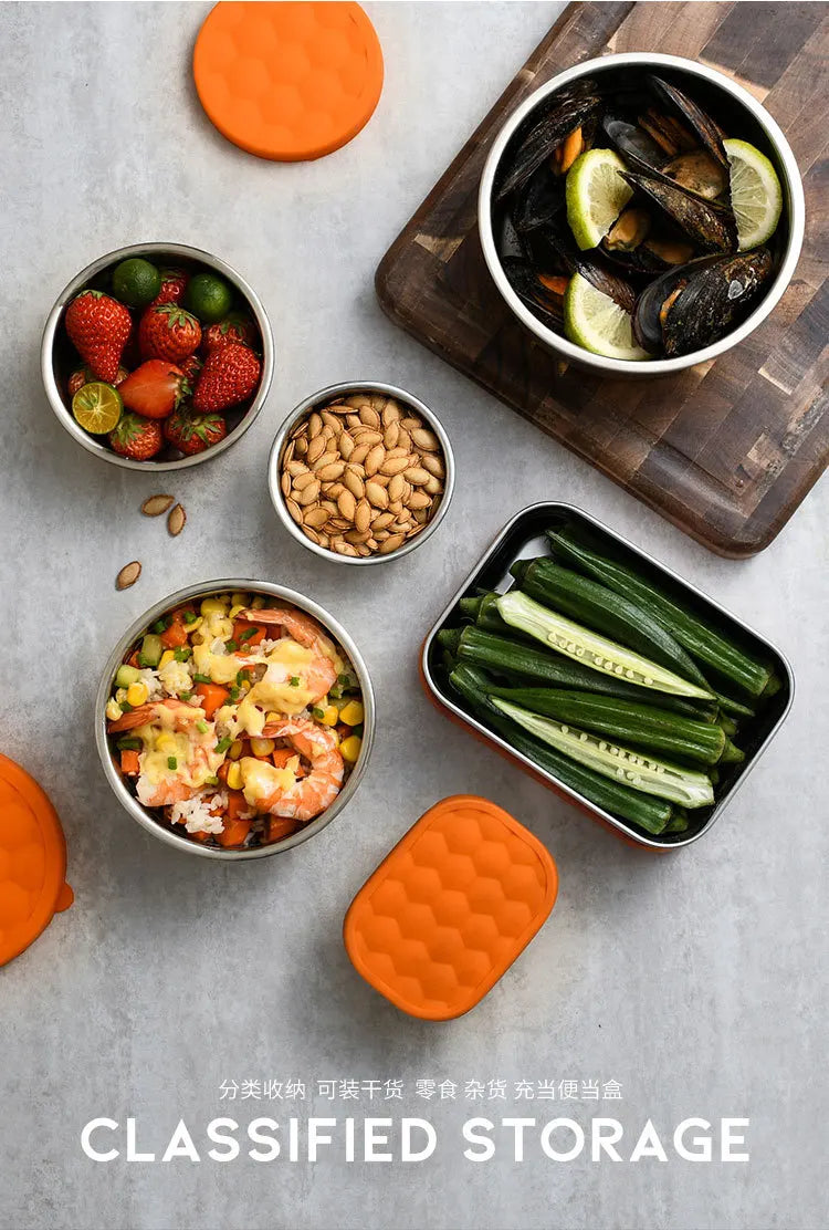 Stainless Steel Food Storage Box Silicone Lid Lunch