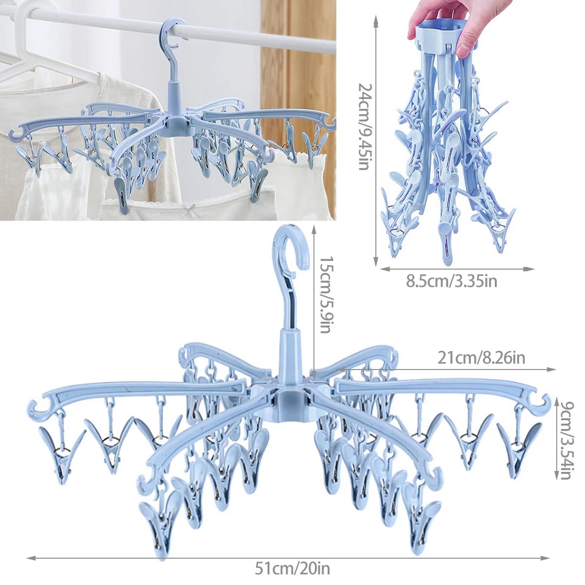 Sock Drying Rack Folding Laundry Clothes Hanger 24