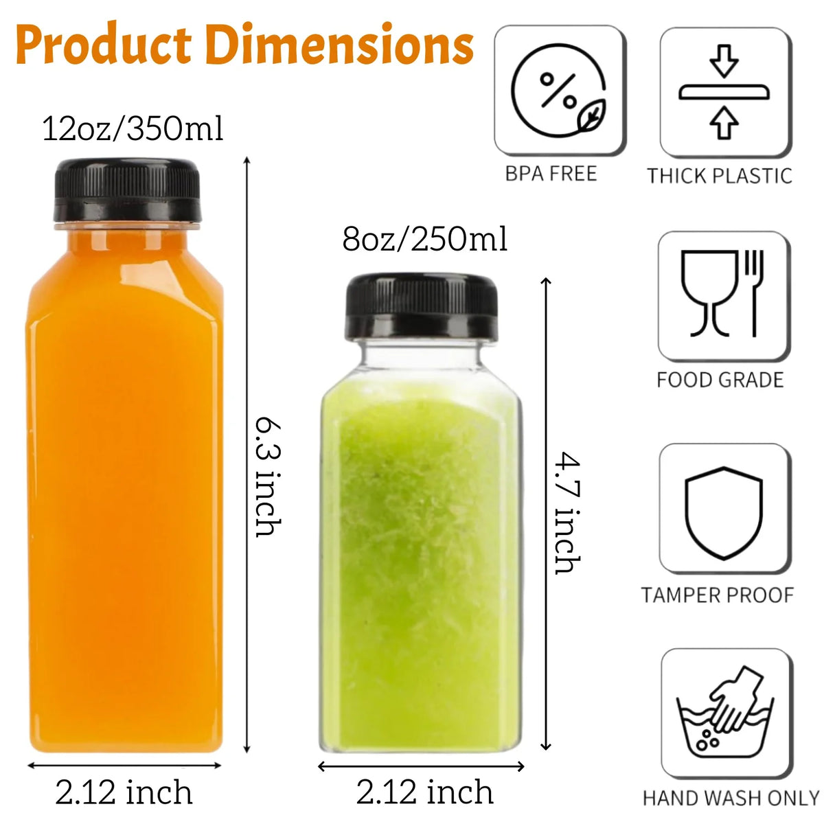 20-80pcs Plastic Juice Bottles 8/12oz Reusable Juice Bottles