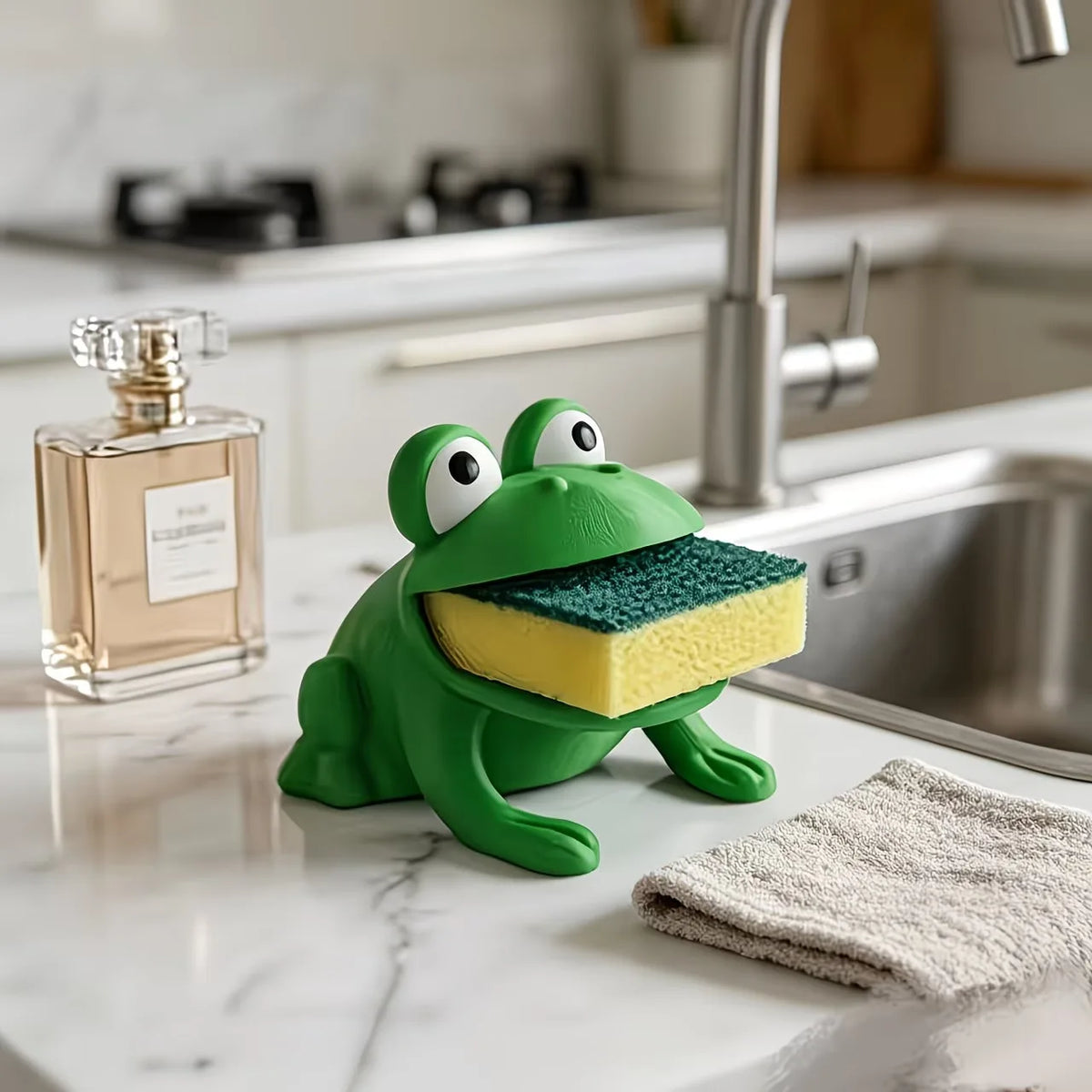 Frog-Shaped Sponge Dish Brush Holder Drainage System Storage