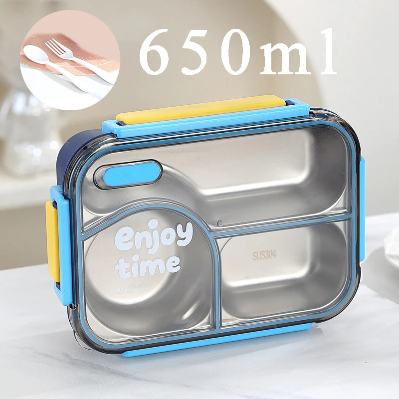 304 Stainless Steel Divided Lunch Box Fork Multi-Compartment