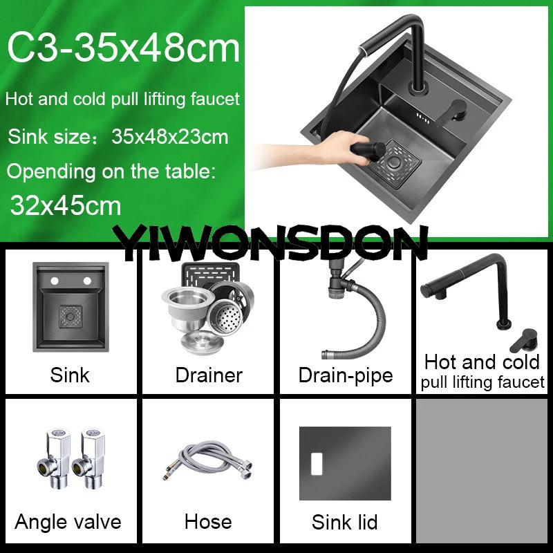 Nano Hidden Bar Sink Black Folding Faucet Silvery