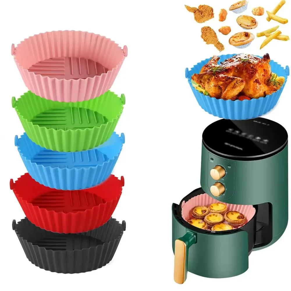 1pc Air Fryer Silicone Baking Tray Mat Circular