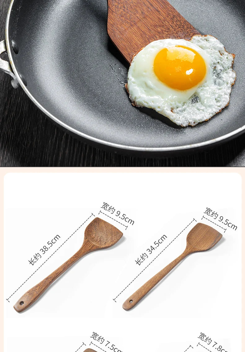 Utensils Non-Stick Cookware Wooden Handle Soup Spoon Spatula