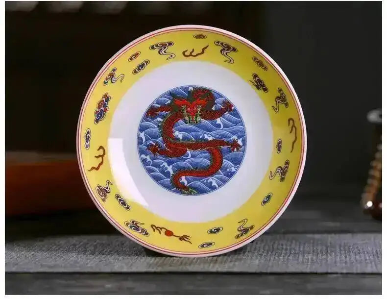 Ceramic Dragon Dish Chinese Bone Porcelain Deep Flat