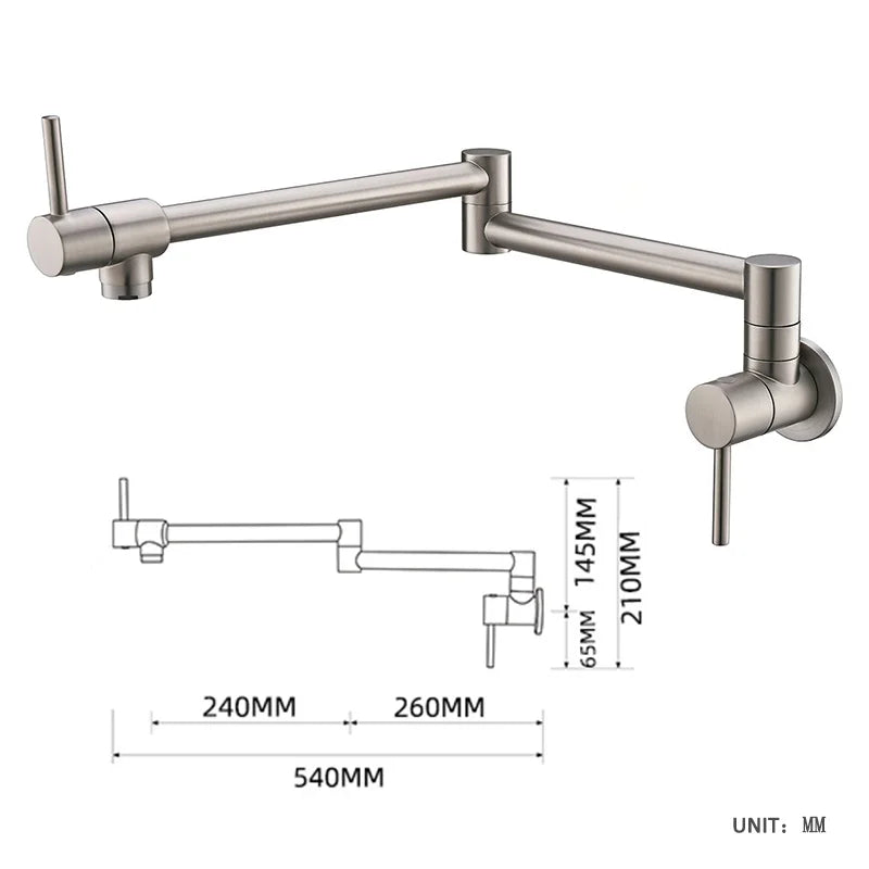 Brass Pot Filler Tap Wall Mount Foldable Faucet