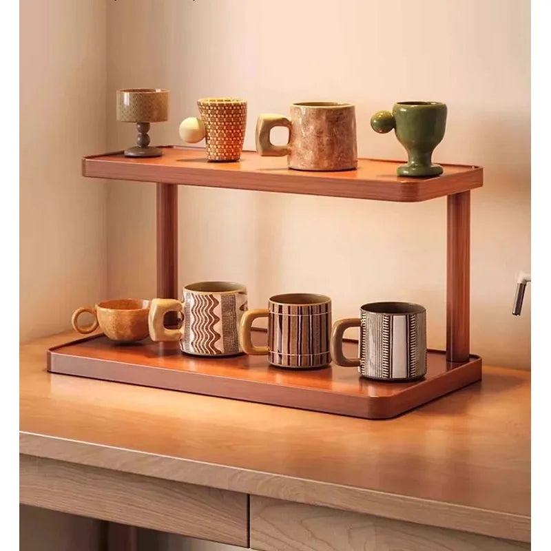 2-Tier Wooden Countertop Storage Shelf Multilayer Desktop