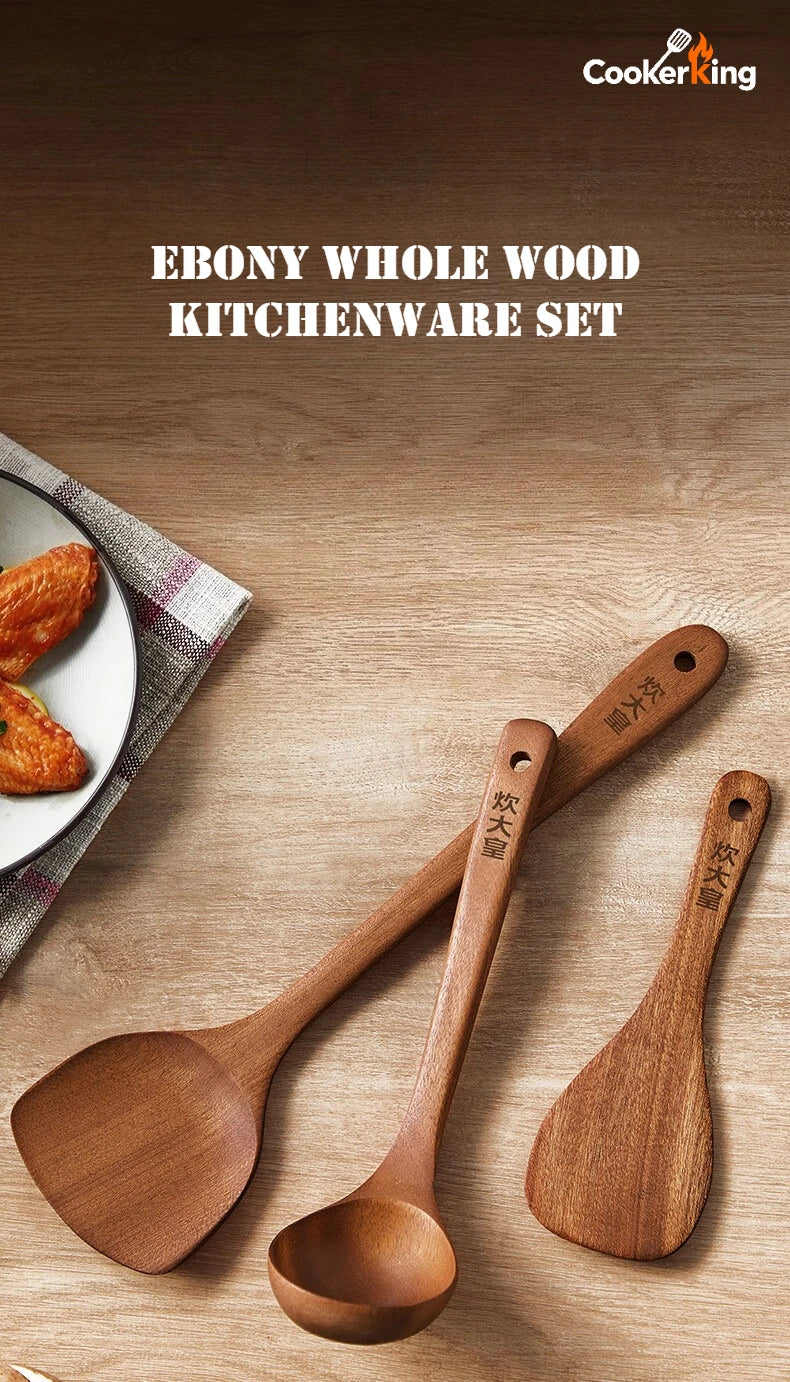 Cooker King 3-In-1 Cooking Ebony Spatula Spoon Family