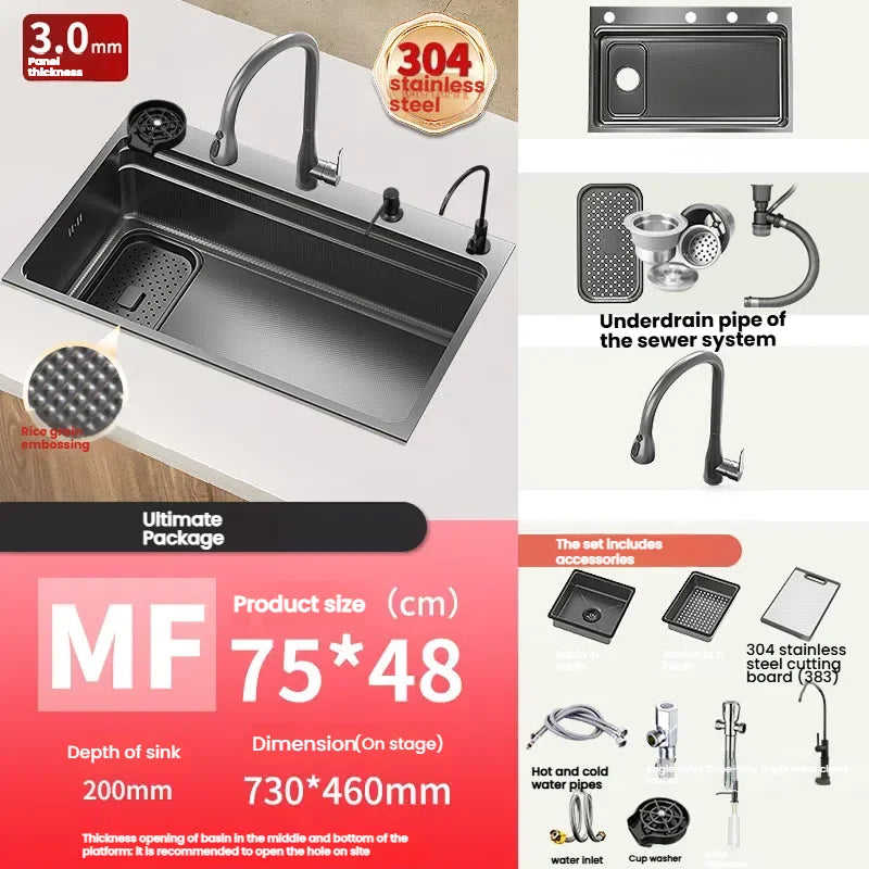 Stainless Steel Sink Gray Large Slot Wash Vegetables