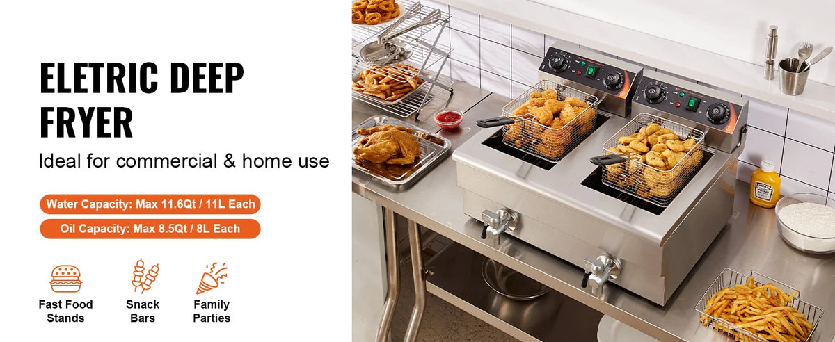 Succebuy 12l Electric Deep Fryer W/Dual Removable Tanks