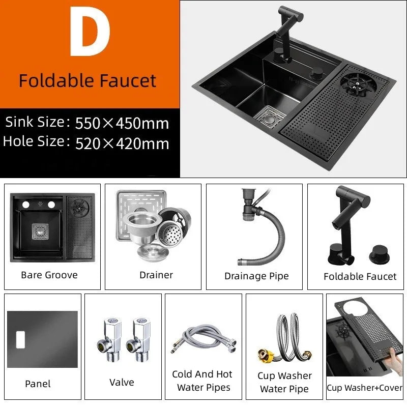 55cmx45cm Sink Nano 304 Stainless Steel Vegetable Wash