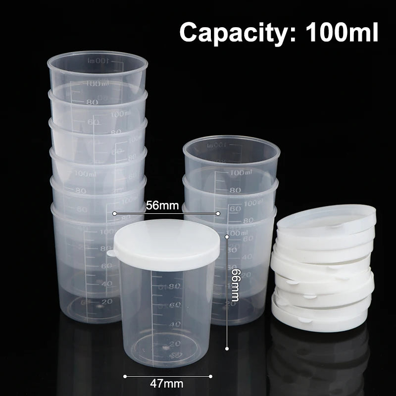 10pcs Clear Liquid Pill Measuring Cups Lids Travel