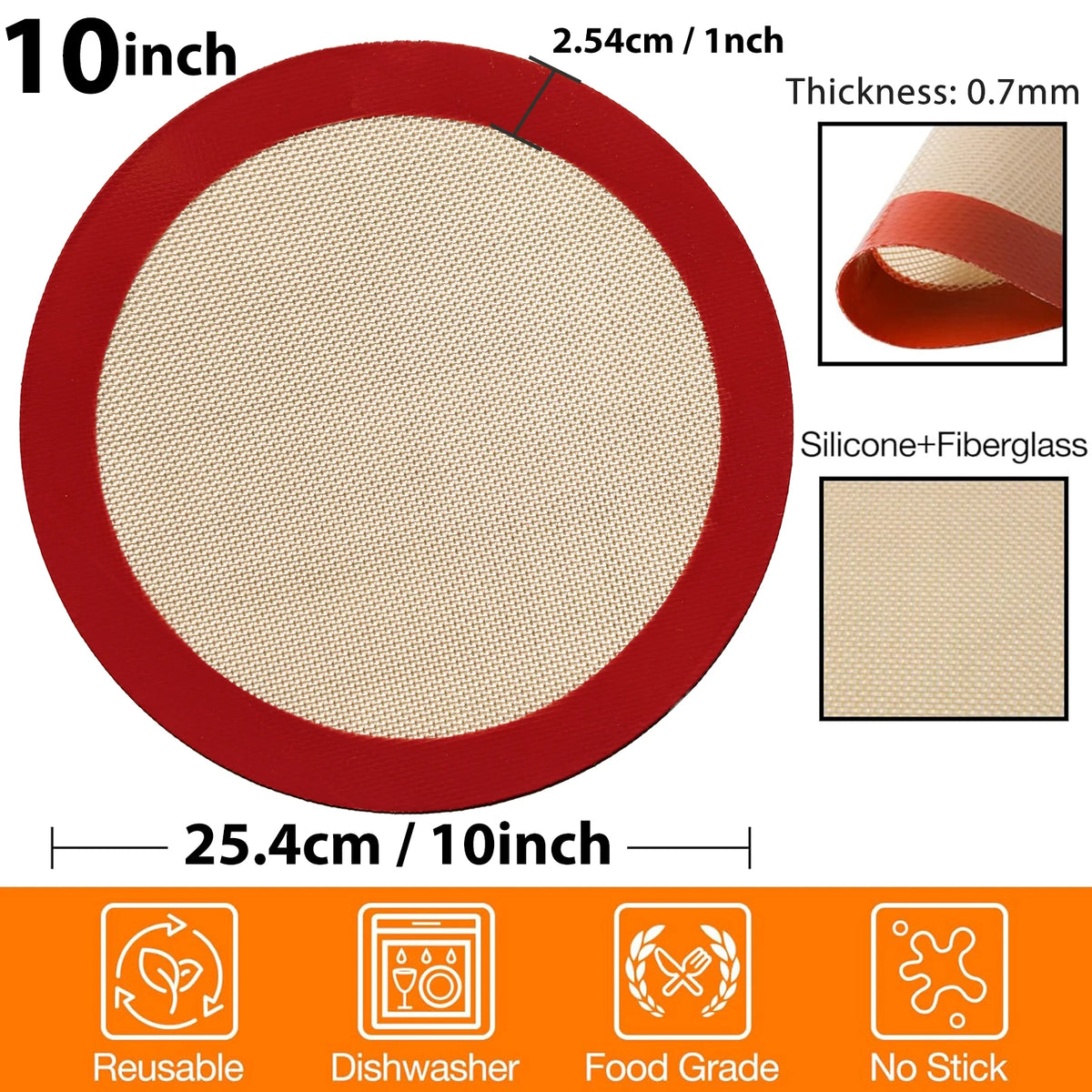 8/9/10inch Round Silicone Baking Mat Non-Stick Reusable Sheet
