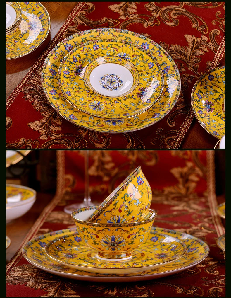 Jingdezhen Ceramic Bowl Dish Tableware Combination Palace Chinese
