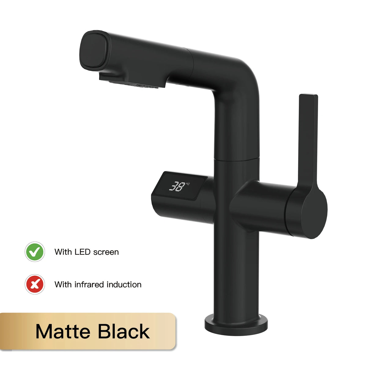 Light Luxury Gun Gray Brass Faucet Digital Display