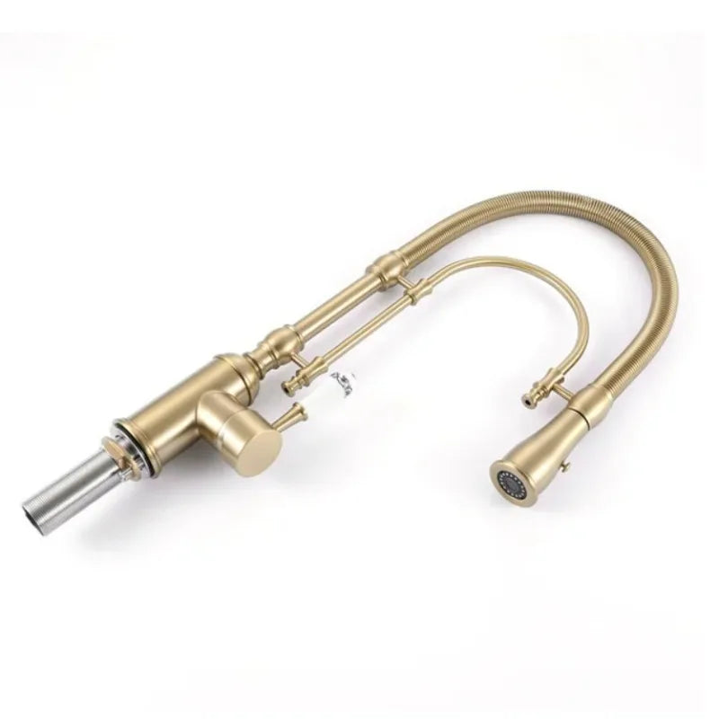 Brushed Gold Pull Out Faucet Sink Mixer 360