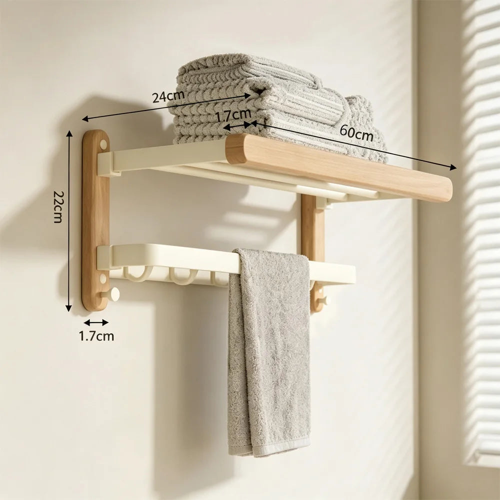 White Walnut Wood Bathroom Hardware Towel Rack Organizer