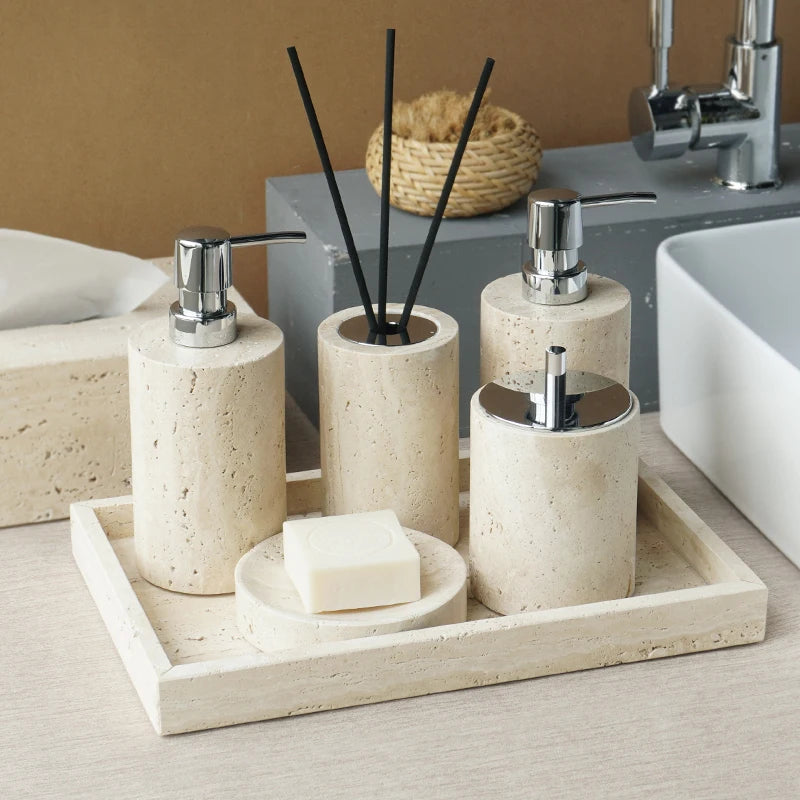 Beige Travertine Bathroom Natural Marble Soap Dispenser Soap