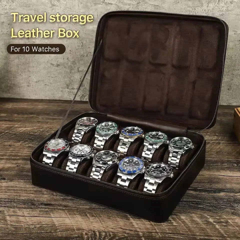 Vintage Leather Watch Box Organizer Men Travel Storage