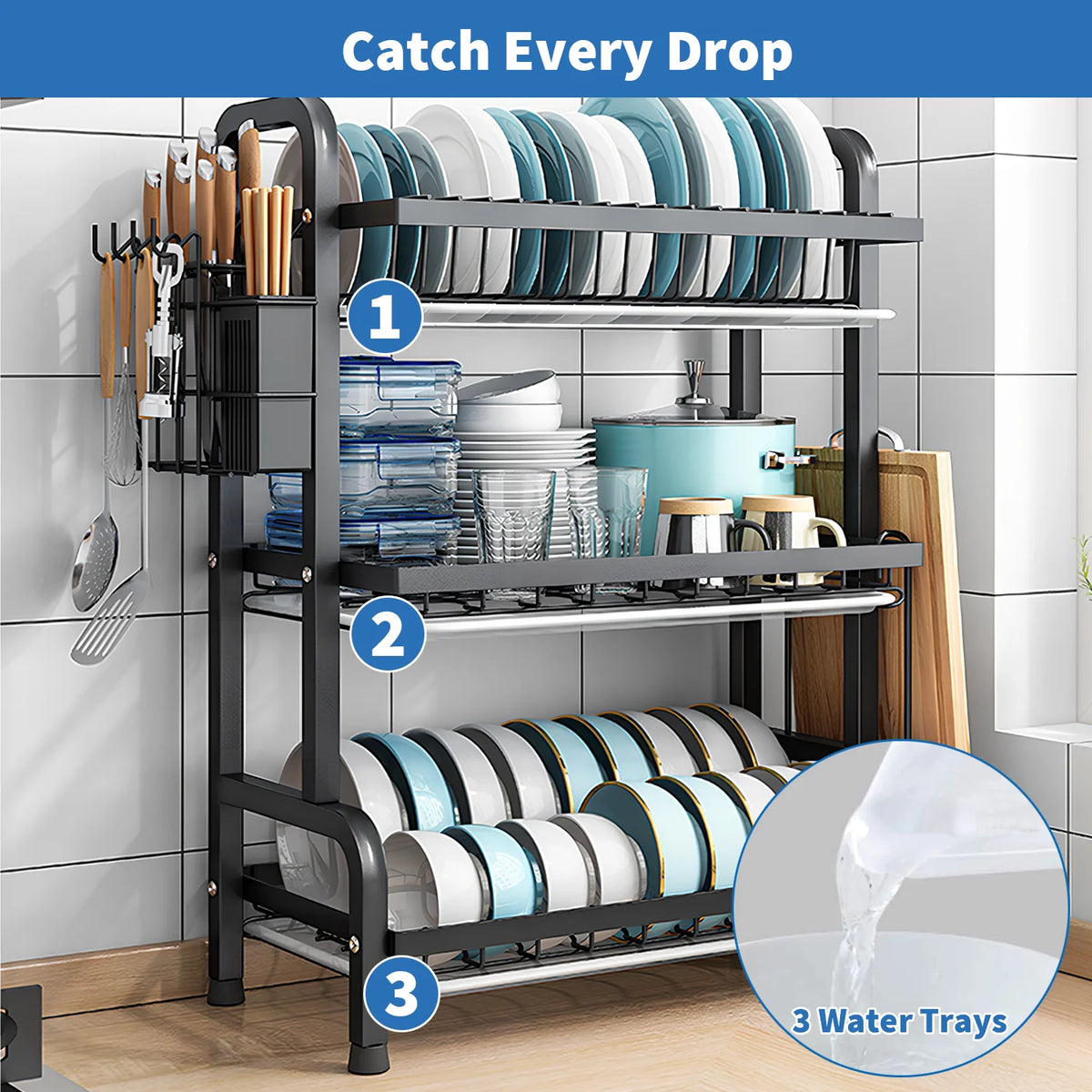 Dish Bowl Drainer Storage Rack Utensil Holder Dish