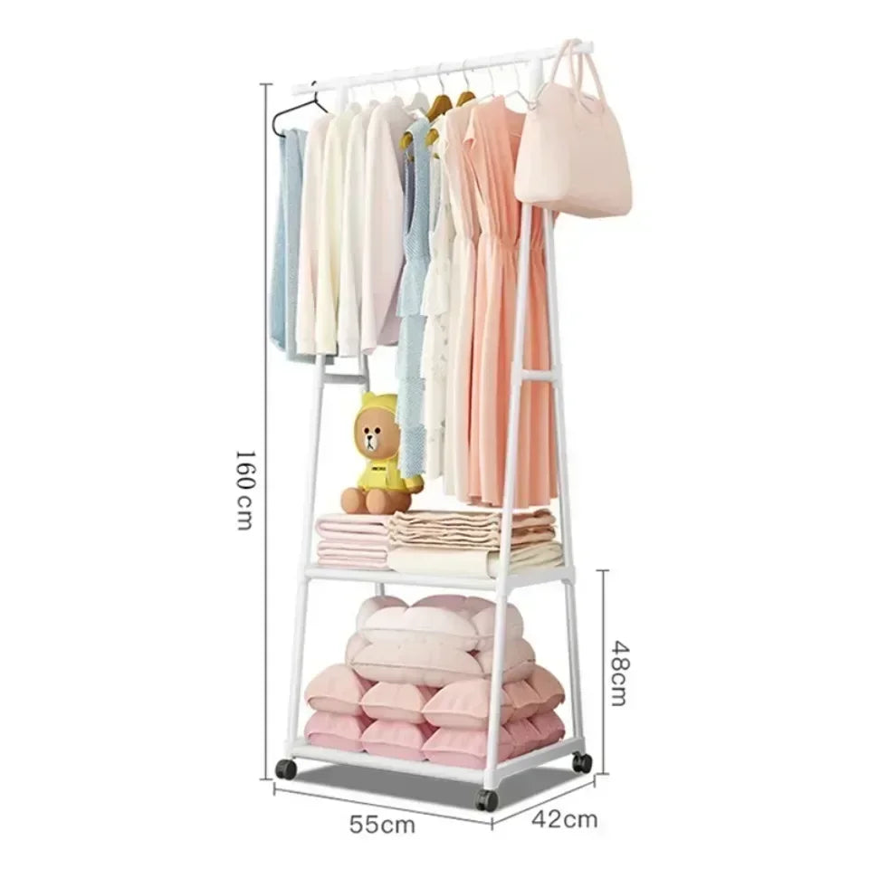 Simple Floor Standing Clothes Drying Rack Wheels Storage