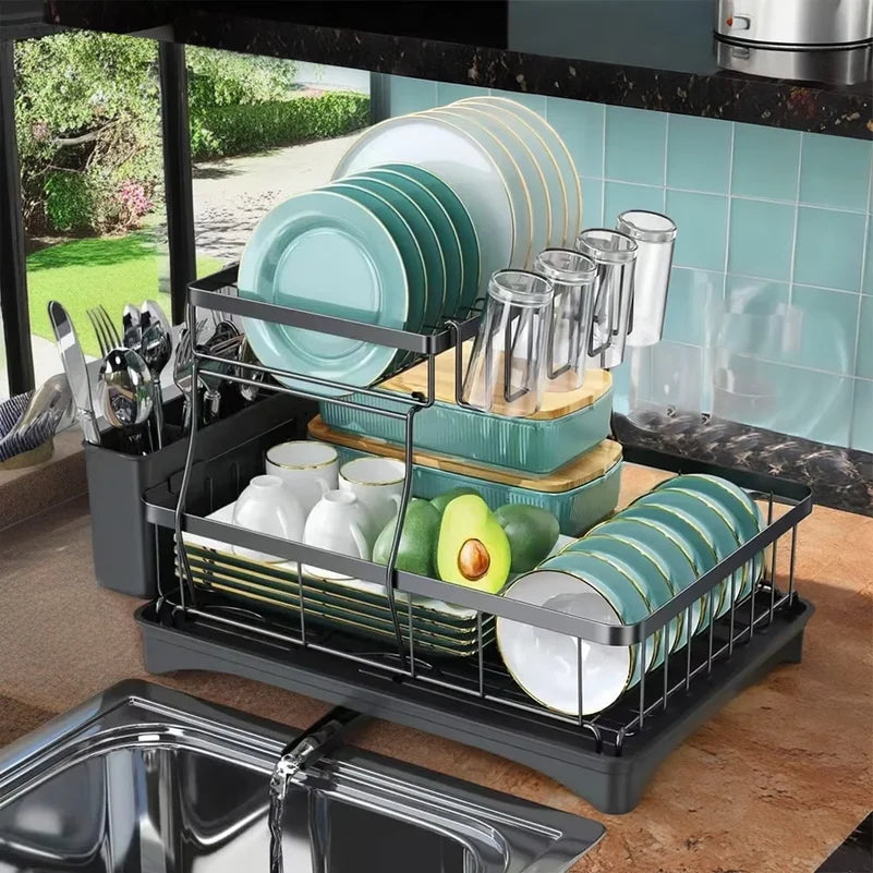 Large 2-Tier Dish Drying Rack Countertops Removable