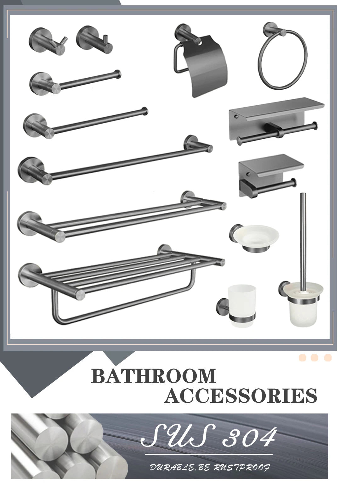 Gray Bathroom Hardware Cup Rack Towel Rack Toilet