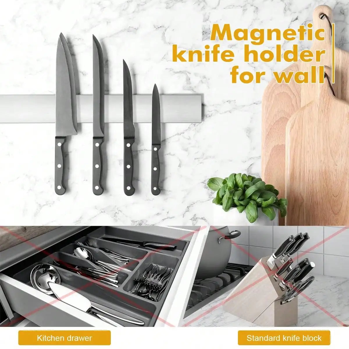 Leeseph Magnetic Knife Holder Wall Multipurpose Stainless Steel