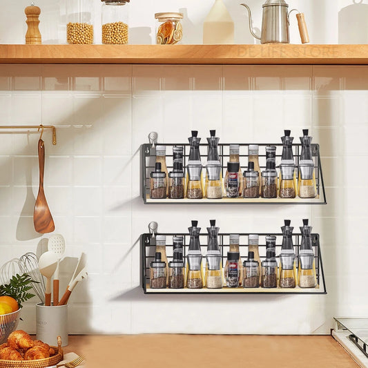 Spice Rack Hanging Wooden Spice Jar Storage Shelf