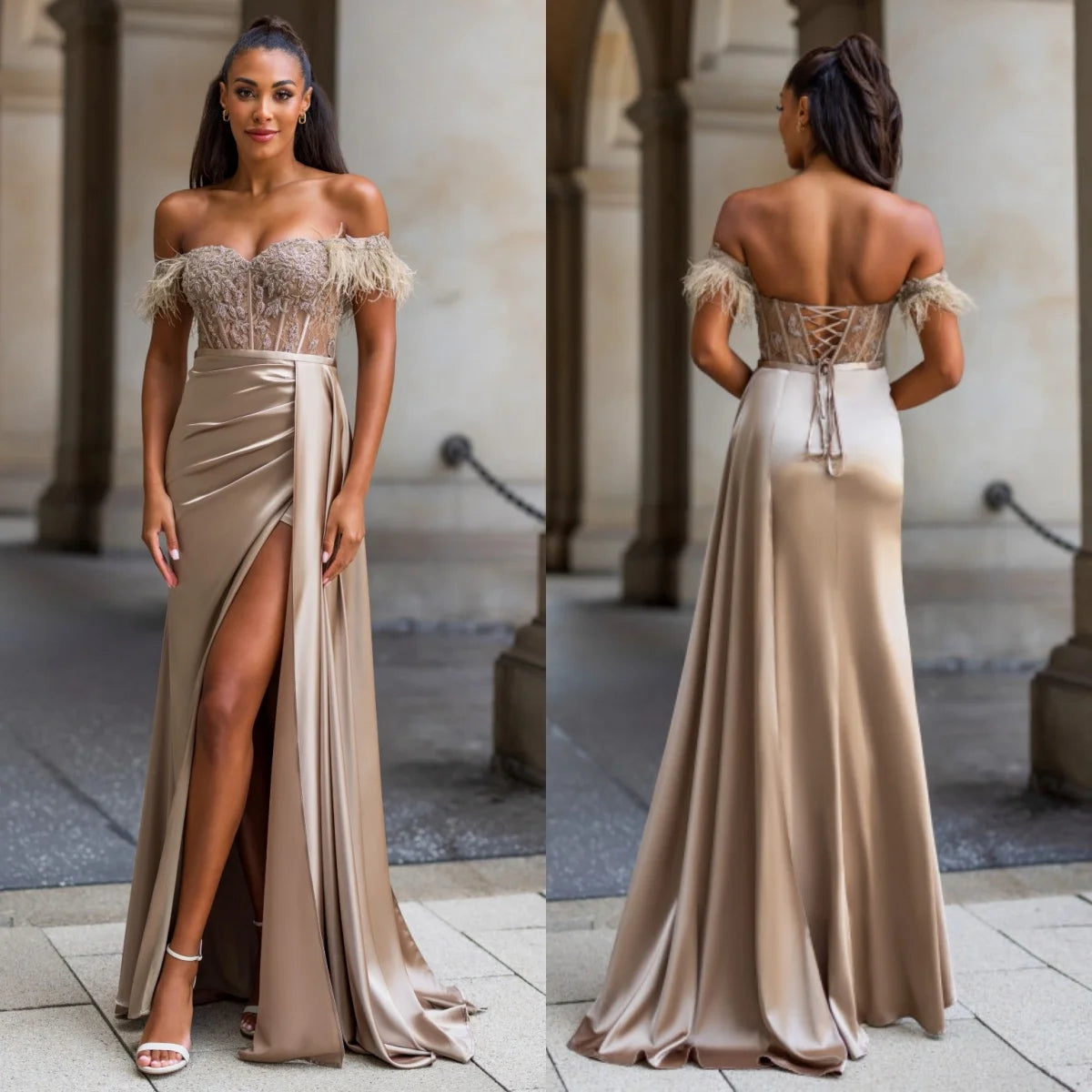 Sexy Stain Evening Dresses Women Customized High Slit