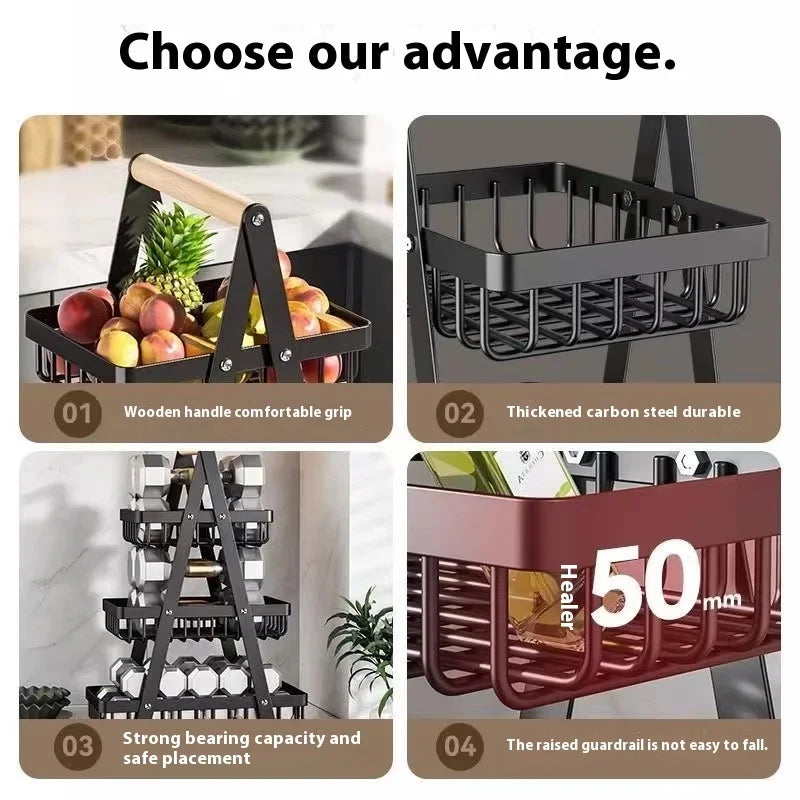 Tiers Countertop Fruit Basket Iron Art Organizer Fruits